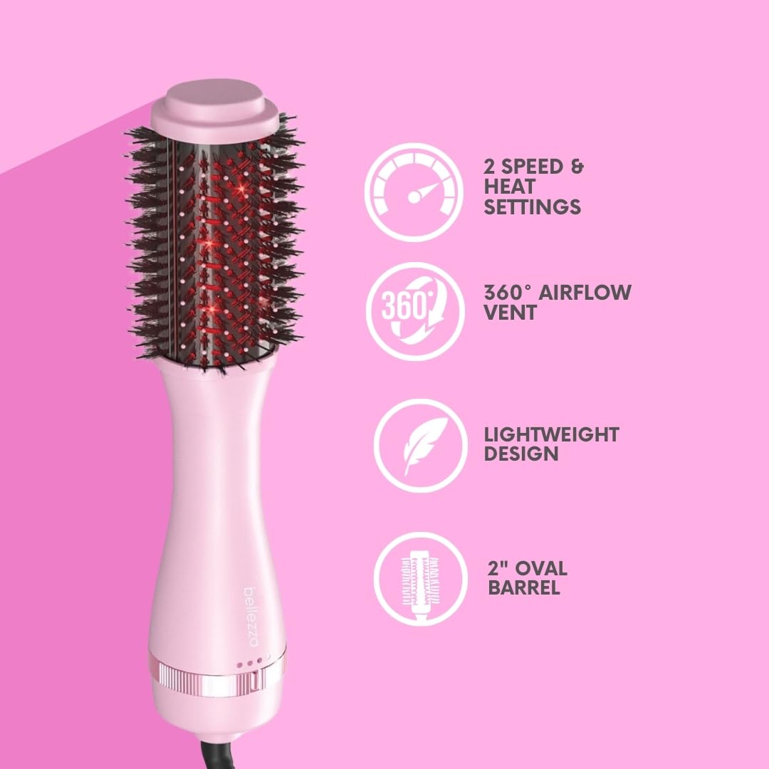 Bellezza Infrared Blowout Brush | 2" Professional Hot Brush (Pink)