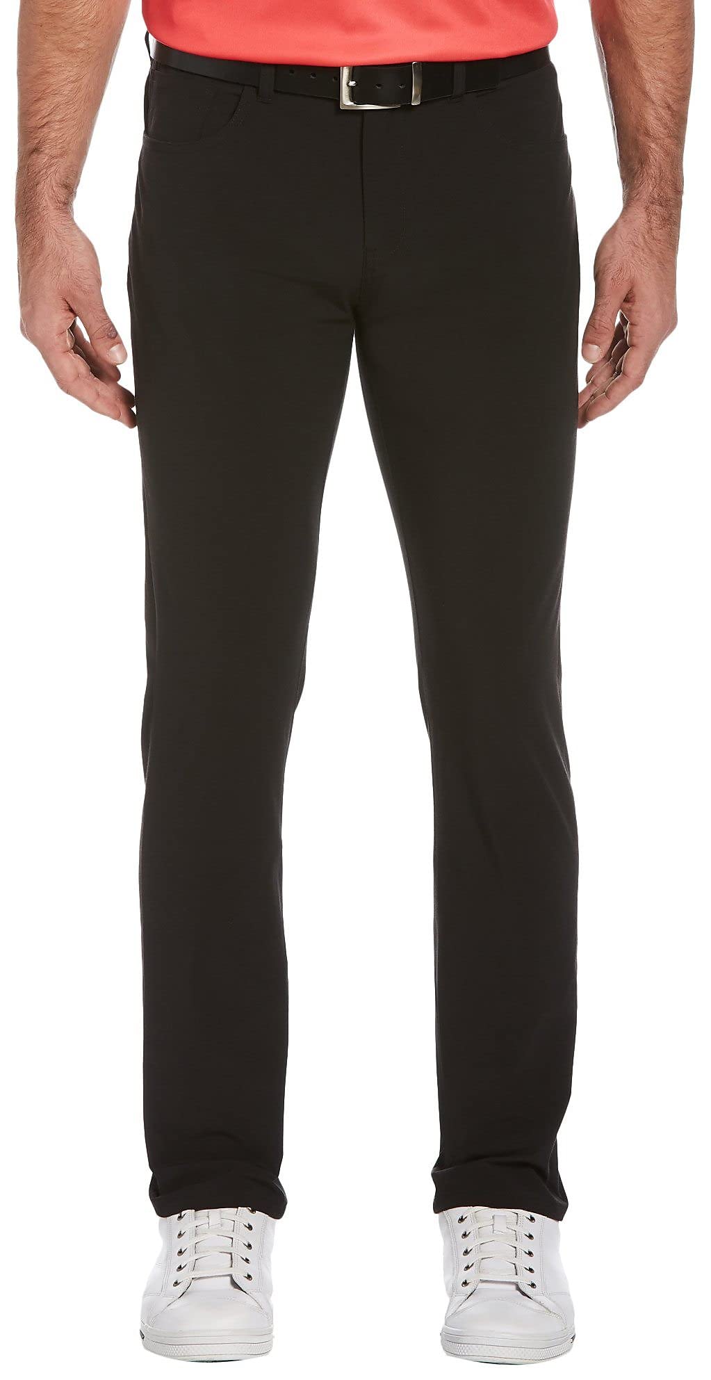 PGA TOUR Men's Flat Front Comfort Stretch 5 Pocket Golf Pant, Black Heather, 38W x 32L