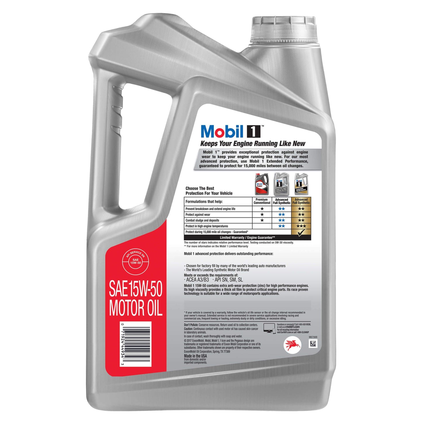 Mobil 1 15W-50 Advanced Full Synthetic Motor Oil, 5 qts